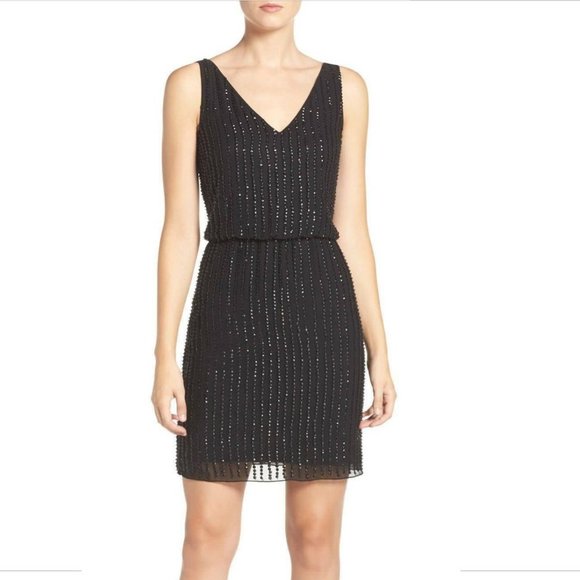 NEW $250 Adrianna Papell Sequin Mesh‎ Blouson Dress in Black [SZ 6 ] - Picture 5 of 8